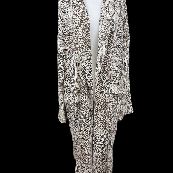 NEW Free People S Wild Nights Animal Print Long Duster cardigan Brown Cream Boho - Picture 2 of 14